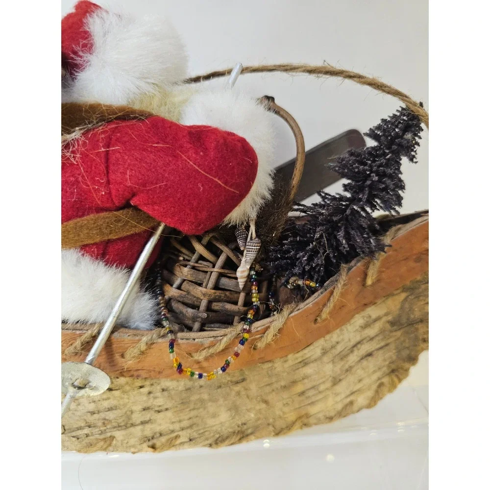 Rustic Santa Claus Canoe Christmas Cabin Holiday Decor Fishing Paddles Snowshoes